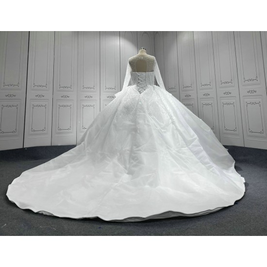 Long Sleeve Wedding Dress Plus Size Robe De Mariee 2024 Pearl Bridal Gowns Vestido De Noiva