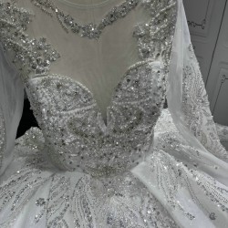 Long Sleeve Wedding Dress Sequin Bride Dress Scoop Neck Custom Made Princess Dress