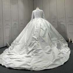 Long Sleeve Wedding Dresses High Neck Lace Tulle Ball Gown Bridal Dress Lace Up Sweep Train Wedding Dress