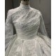 Long Sleeve Wedding Dresses High Neck Lace Tulle Ball Gown Bridal Dress Lace Up Sweep Train Wedding Dress