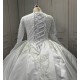 Long Sleeve Wedding Dresses High Neck Lace Tulle Ball Gown Bridal Dress Lace Up Sweep Train Wedding Dress