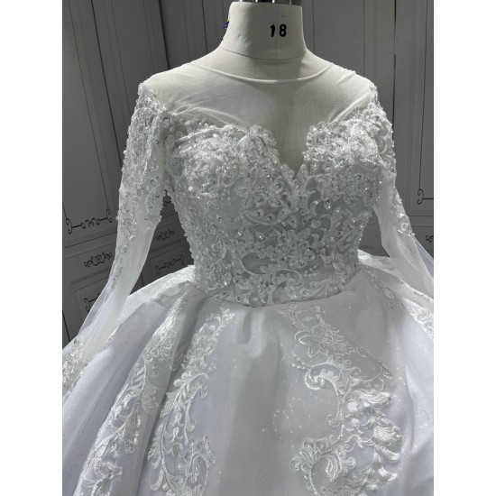 Long Sleeve Wedding Dresses Lace Appliques Ball Gown Bridal Gowns robe de soiree