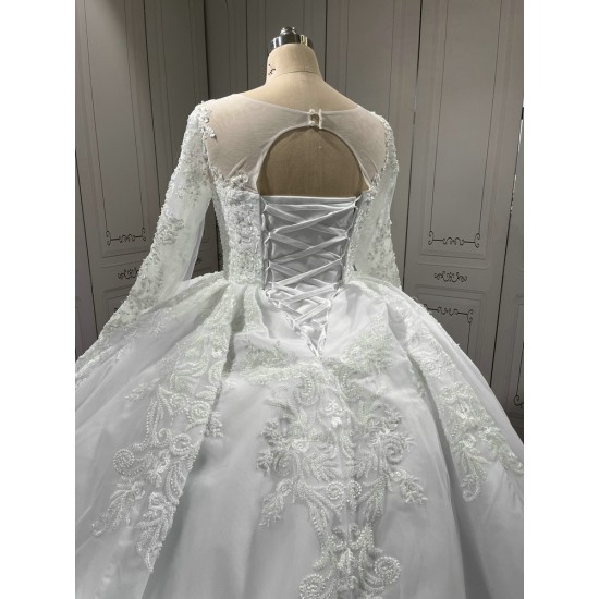 Long Sleeve Wedding Dresses Lace Appliques Bridal Gowns Ball Gown Sweep Train vestido de noiva