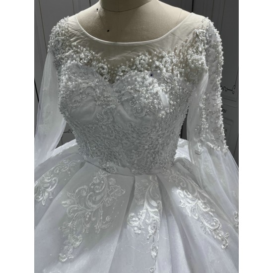 Long Sleeve Wedding Dresses Lace Appliques Wedding Gowns Custom Made Ball Gown Bridal Gowns