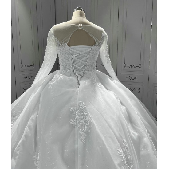 Long Sleeve Wedding Dresses Lace Appliques Wedding Gowns Custom Made Ball Gown Bridal Gowns