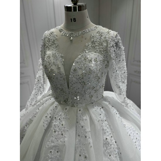 Long Sleeve Wedding Dresses Sequin Bridal Gowns Chapel Train Princess Gown Vestido De Noiva