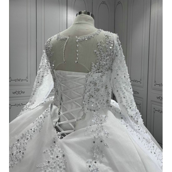 Long Sleeve Wedding Dresses Sequin Bridal Gowns Chapel Train Princess Gown Vestido De Noiva