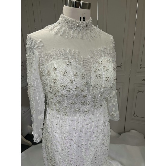 Long Sleeve Wedding Dresses Vestido De Noiva Sequin Customize Bridal Gown Plus Size