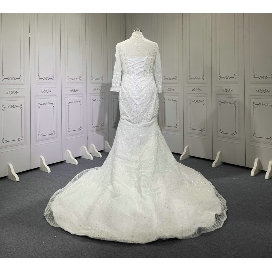 Long Sleeve Wedding Dresses Vestido De Noiva Sequin Customize Bridal Gown Plus Size