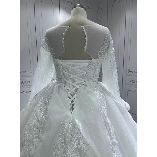 Long Sleeve Wedding Dresses White Lace Appliques Bridal Gown Ball Gown Bride Dress Vestido Noiva Praia 2024