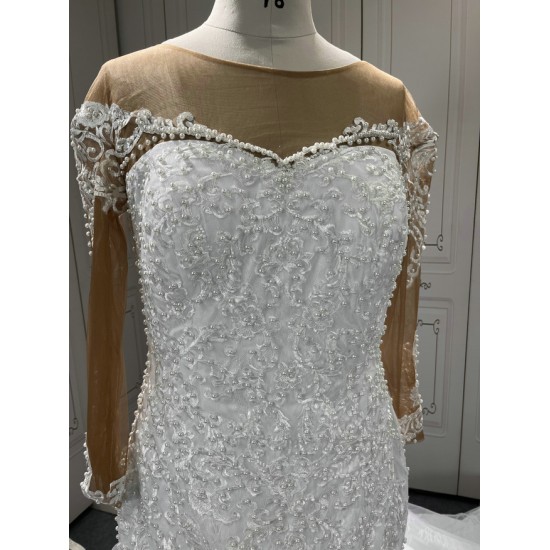 Long Sleeve Wedding dresses Lace Appliques Mermaid Backless Custom Made Bridal Dresses