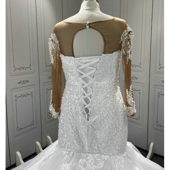 Long Sleeve Wedding dresses Lace Appliques Mermaid Backless Custom Made Bridal Dresses