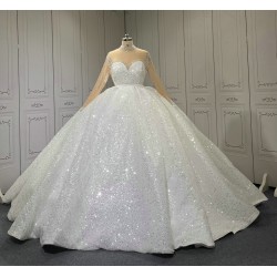 Long Sleeves Wedding Dress Robe De Mariee 2024 Luxury Plus Size Sequin Bride Dresses vestidos de noiva With Detachable Train