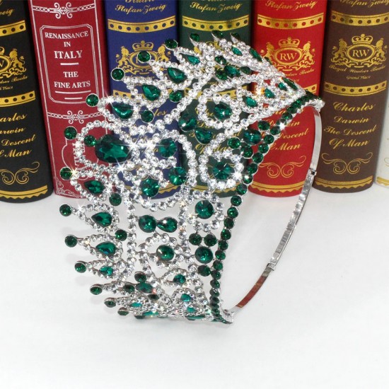 Luxury Baroque Bridal Headwear Green Women Wedding Dress Crown Big Crystal Tiaras Miss Universe Pageant Hair Accessories Diadem