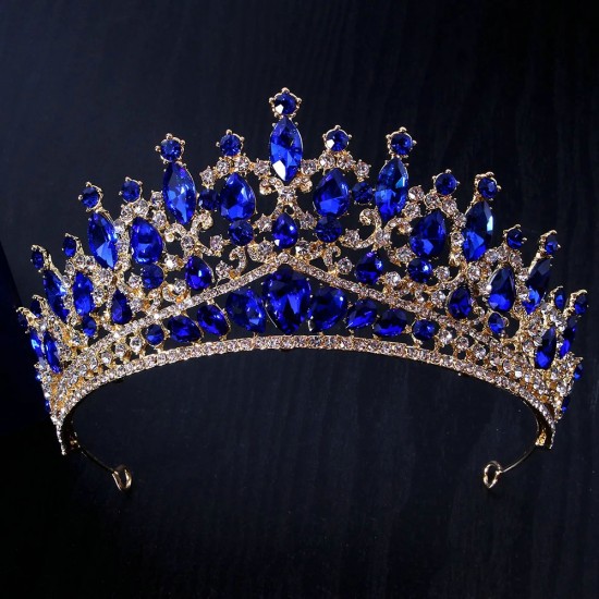 Luxury Blue Crystal Bridal Tiaras And Crowns For Women Bride Party Rhinestone Prom Diadem Wedding Bridal Hair Accessories Jewely