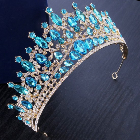 Luxury Blue Crystal Bridal Tiaras And Crowns For Women Bride Party Rhinestone Prom Diadem Wedding Bridal Hair Accessories Jewely