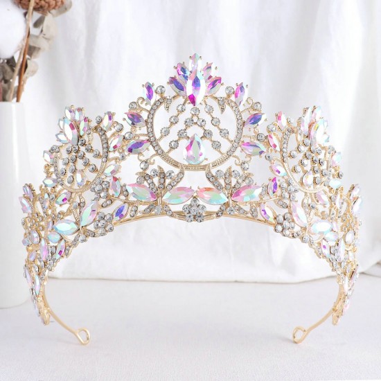 Luxury Champagne Rhinestone Bridal Tiaras Crown Baroque Crystal Pageant Prom Diadem Bride Headband Birthday Hair Accessories