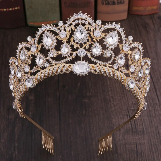 Luxury Elegant Gold Color Crystal Crown Hair Accessories Tiara For Women Party Rhinestone Bridal Crown Hair Jewelry Headbands