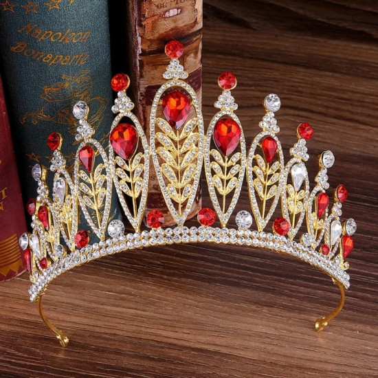 Luxury Elegant Red Crown Hair Accessories Tiara For Women Party Rhinestone Bridal Crown New Hair Jewelry wedding accessories