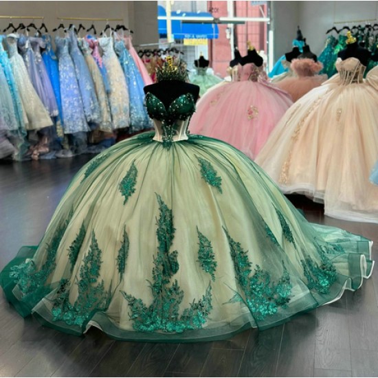 Luxury Green Quinceanera Dresses Birthday Party Prom Princess Ball Gown Vestidos De 15 Anos