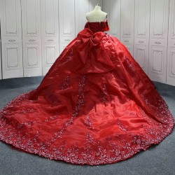 Luxury Princess Red Quinceanera Dresses 2024 Lace Appliques Off Shoulder Ball Gown Party Dress For Sweet