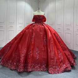 Luxury Princess Red Quinceanera Dresses 2024 Lace Appliques Off Shoulder Ball Gown Party Dress For Sweet