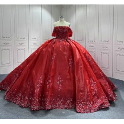 Luxury Princess Red Quinceanera Dresses 2024 Lace Appliques Off Shoulder Ball Gown Party Dress For Sweet