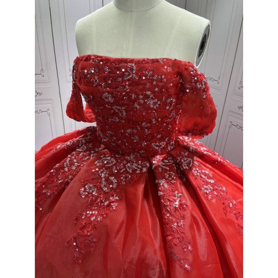 Luxury Princess Red Quinceanera Dresses 2024 Lace Appliques Off Shoulder Ball Gown Party Dress For Sweet