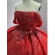 Luxury Princess Red Quinceanera Dresses 2024 Lace Appliques Off Shoulder Ball Gown Party Dress For Sweet