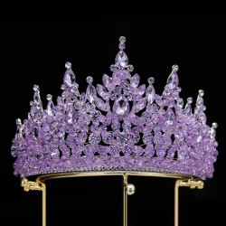 Luxury Purple Crystal Wedding Headband Bridal Crowns and Tiaras Hair Jewelry Accessories Women Rhinestone Headwear Queen Diadem