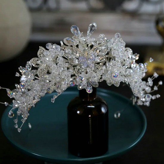 Luxury Silver Color Crystal Crowns Colorful Rhinestone Bride tiara Fashion Queen Wedding Crown Headpiece