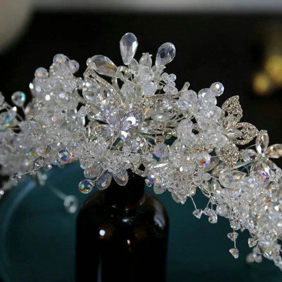 Luxury Silver Color Crystal Crowns Colorful Rhinestone Bride tiara Fashion Queen Wedding Crown Headpiece