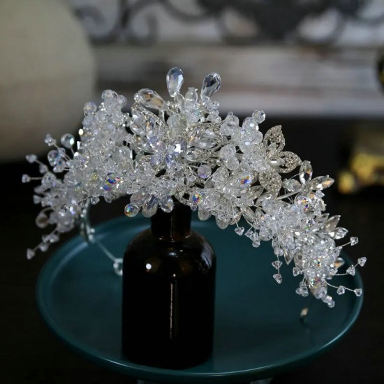 Luxury Silver Color Crystal Crowns Colorful Rhinestone Bride tiara Fashion Queen Wedding Crown Headpiece