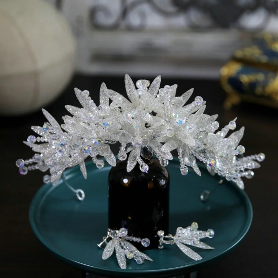 Luxury Silver Color Crystal Flower Crowns Rhinestone Bride tiara Fashion Queen Wedding Crown Headpiece Hair Jewelry Accessories