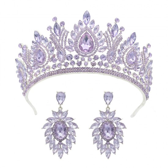 Luxury Wedding Crown Earrings Set Diadem Hair Accessories Bridal Tiaras Crystal Rhinestone Hairband Party Headdress Hair Jewelry