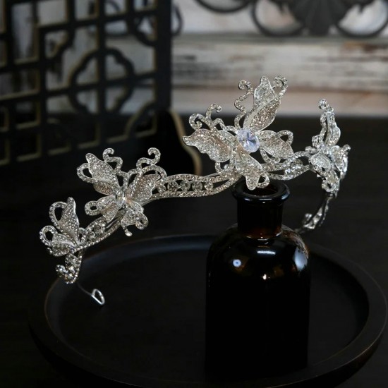 Luxury Wedding Hair Tiara Crystal Bridal Butterfly Crown Silver Color Diadem Women Hair Accessories Headpieces Jewelry Headwear