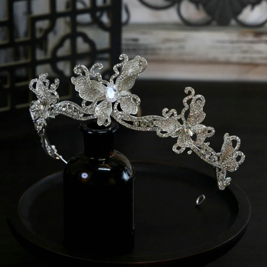 Luxury Wedding Hair Tiara Crystal Bridal Butterfly Crown Silver Color Diadem Women Hair Accessories Headpieces Jewelry Headwear