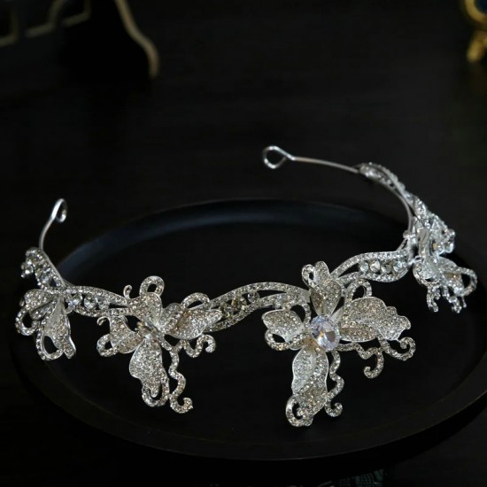 Luxury Wedding Hair Tiara Crystal Bridal Butterfly Crown Silver Color Diadem Women Hair Accessories Headpieces Jewelry Headwear