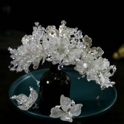 Luxury White Bridal Wedding Crystal Tiaras Crowns Earrings Set Rhinestone Flower Women Diadem Crown Hair Accessories