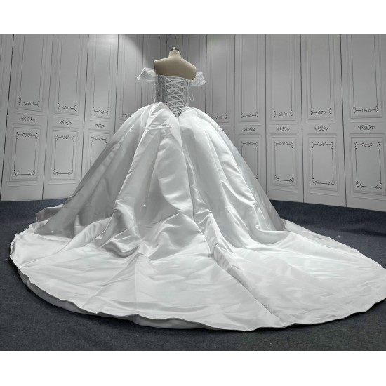 New Arrival Wedding Dresses Off Shoulder Bridal Gowns Backless Sweep Train Lace Wedding Dress