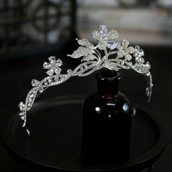 New Baroque Crystal Flower Tiaras And Crowns Prom Rhinestone Bridal Diadem Crown Taira For Women Wedding Hair Accessories Jewelr