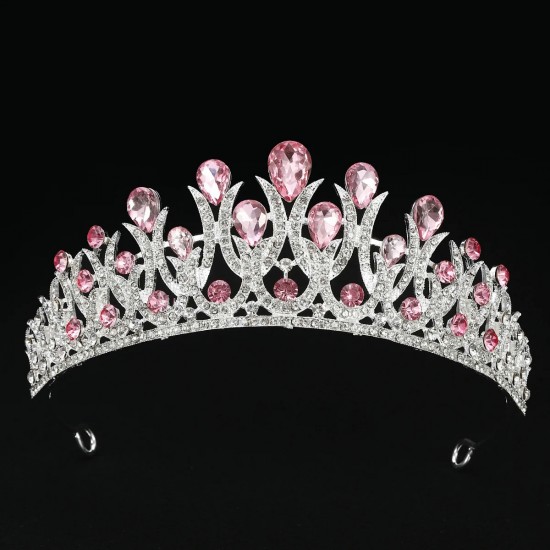 New Baroque Red Silver Color Crown Hair Accessories Luxury Crystal Tiara For Women Wedding Headdress Bridal Pageant Hair Jewelry