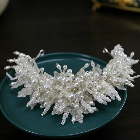 New Luxury Bridal Wedding Flower Crown Rhinestone Silver Color Crystal Pearl Tiaras Princess Diadema Headpieces Hair Accessories