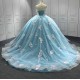 Newest Ice Blue Quinceanera Dress 2024 Princess Sweetheart Neck Ball Gown Dress With Cape