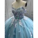 Newest Ice Blue Quinceanera Dress 2024 Princess Sweetheart Neck Ball Gown Dress With Cape