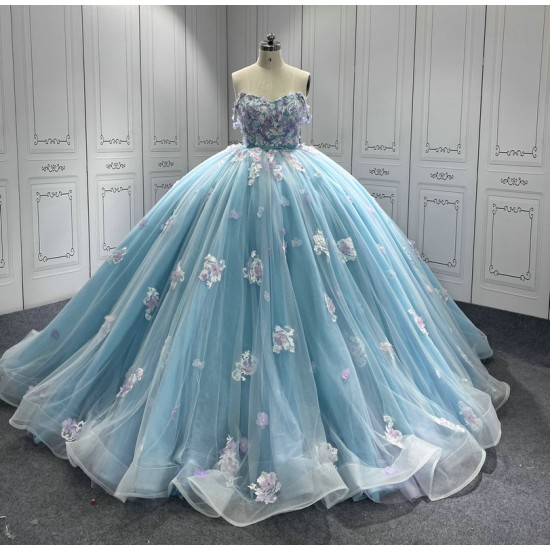 Newest Ice Blue Quinceanera Dress 2024 Princess Sweetheart Neck Ball Gown Dress With Cape