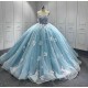 Newest Ice Blue Quinceanera Dress 2024 Princess Sweetheart Neck Ball Gown Dress With Cape