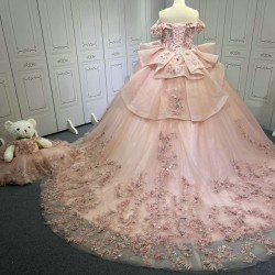 Off Shoulder Pink Quince Dress 3D Flowers Vestidos De 15 Anos 2025 Custom Made Princess Ball Gown