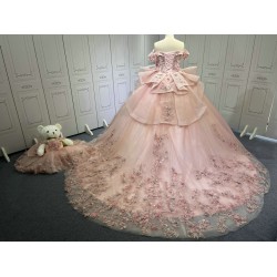 Off Shoulder Pink Quince Dress 3D Flowers Vestidos De 15 Anos 2025 Custom Made Princess Ball Gown