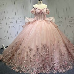 Off Shoulder Pink Quince Dress 3D Flowers Vestidos De 15 Anos 2025 Custom Made Princess Ball Gown